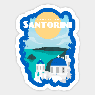 Santorini, Greece - retro travel poster Sticker